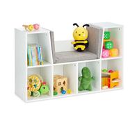 Relaxdays Etagère à livres avec coussin, pour enfants avec 6 compartiments, 63x103x30cm, rembourré, siège.