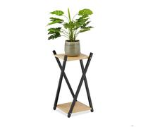 Relaxdays Étagère à plantes Colonne – 2 surfaces effet bois, tabouret moderne fleur – HLP : 57×29×29 cm, noir-brun clair