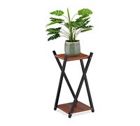 Relaxdays Étagère à Plantes, 2 Surfaces Effet Bois, Tabouret Moderne Fleur, HLP : 57x29x29 cm, Colonne, Noir-Brun foncé