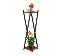 Relaxdays Étagère à Plantes, 2 Surfaces Effet Bois, Tabouret Moderne Fleur, HLP : 99x29x29 cm, Colonne, Noir-Brun foncé