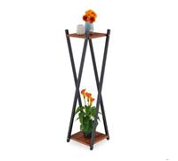 Relaxdays Étagère à Plantes, 2 Surfaces Effet Bois, Tabouret Moderne Fleur, HLP : 99x29x29 cm, Colonne, Noir-Brun foncé