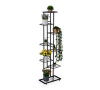 Relaxdays Étagère à Plantes, 8 Niveaux spacieux, pour 9 Pots, métallique, H x L x P : 142 x 45 x 22 cm, Noire