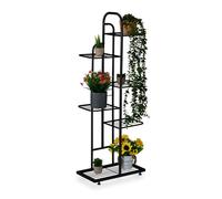 Relaxdays Étagère à Plantes, 6 Niveaux spacieux, pour 7 Pots, métallique, H x L x P : 109,5 x 44 x 22 cm, Noire