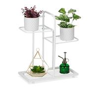 Relaxdays Étagère à Plantes, 3 Niveaux, en Acier, H x L x P : 50,5 x 44 x 22 cm, pour intérieur/extérieur, banche