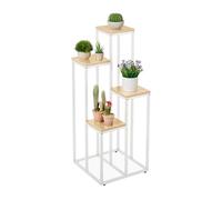 Relaxdays Étagère à Plantes, 4 Niveaux, 100x40x40 cm, Peu encombrant, Acier et MDF, escalier pour Fleurs, Blanc-Nature