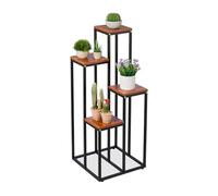 Relaxdays Étagère à Plantes, 4 Niveaux, HxLxP : 100x40x40 cm, Acier et MDF, escalier pour Fleurs, Noir-Marron