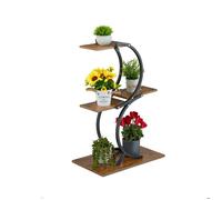 Relaxdays Étagère à plantes, 4 tablettes, pour 5 pots, H x L x P : 76 x 48 x 30 cm, noir et marron