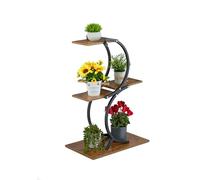 Relaxdays Étagère à Plantes, 4 tablettes, pour 5 Pots, H x L x P : 76 x 48 x 30 cm, Noir et Marron