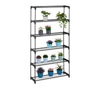 Relaxdays Étagère à plantes 6 niveaux, métal et plastique, 174 x 91 x 28 cm, noire