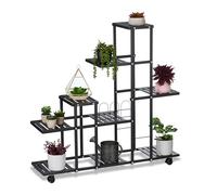 Relaxdays Étagère à Plantes, avec roulettes, 9 emplacements, H x L x P : 91,5 x 93 x 26 cm, pour intérieur, Noire
