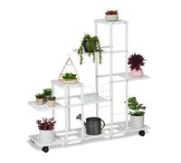 Relaxdays Étagère à Plantes, avec roulettes, 9 emplacements, H x L x P : 91,5 x 93 x 26 cm, pour intérieur, Blanche
