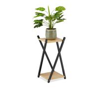Relaxdays Étagère à plantes Colonne – 2 surfaces effet bois, tabouret moderne fleur – HLP : 57×29×29 cm, noir-brun clair