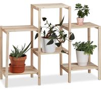 Relaxdays Étagère pour Plantes en Bois Support Pot de Fleurs en escalier décoration, Nature