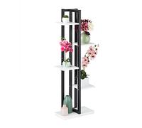 Relaxdays Étagère à Plantes, escalier Fleurs, 5 Niveaux, HLP 117 x 43 x 22 cm, Acier MDF, Support intérieur, Blanc