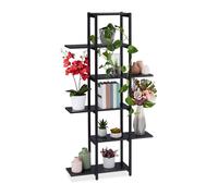 Relaxdays Étagère à plantes, escalier fleurs, 6 niveaux, HLP 150 x 78 x 24 cm, acier MDF, support intérieur, noir