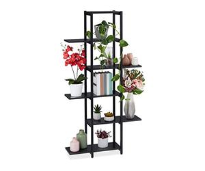 Relaxdays Étagère à Plantes, escalier Fleurs, 6 Niveaux, HLP 150 x 78 x 24 cm, Acier MDF, Support intérieur, Noir