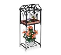 Relaxdays Étagère à Plantes, Meuble Fleurs intérieur extérieur H x L x P : 82 x 33,5 x 23,5 cm, Support Vintage, Noir