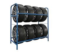Relaxdays étagère à pneus bleu pour 8 pneus, 2 niveaux, acier, 200 kg