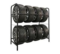 Relaxdays Étagère à pneus pour 8 pneus, 2 niveaux, acier noir, 200 kg