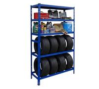 Relaxdays Étagère à pneus pour 8 pneus, H x l x P 210 x 110 x 40 cm, bleu | 750 kg, acier, système d'emboîtement, atelier