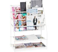 Relaxdays Porte-Magazines, HLP: 81 x 67 x 37 cm, Porte-revues en métal, à Poser au Sol, Salon, Chambre, Blanc