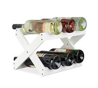Relaxdays Étagère à Vin Bambou, Forme en X, 6 bouteilles, petit, Range-bouteilles pliant, HLP 22x36x20 cm, blanc