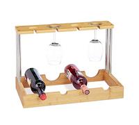 Relaxdays Étagère à vin en Bambou, Casier à Vin, 4 Bouteilles, 4 Verres, 2 Niveaux, Aspect boisé, HLP 33x50x25cm, Nature