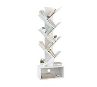 Relaxdays Étagère Arbre 6 Niveaux, Rangement pour Livres et CD, Blanc 113x38x20 cm