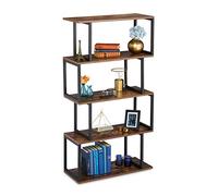 Relaxdays Étagère, bibliothèque, design industriel, 5 supports, MDF et métal, HxlxP136x73x30cm, droite, brun/noir
