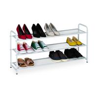 Relaxdays Étagère à Chaussures, Jusqu’à 12 Paires, 3 Niveaux, compacte, H x L x P : 48 x 100 x 25,5 cm, Blanche