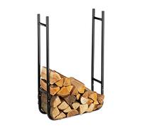 Relaxdays Étagère Bois de cheminée, étroite, en métal, entreposage bûches, 90x60x20cm, pour intérieur/extérieur, Noir