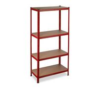 Relaxdays Etagère lourde charge, capacité 700 kg, 150x70x30 cm, 4 niveaux, à clipser, acier, pour cave & garage, rouge