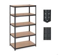 Relaxdays Étagère charge lourde, HxLxP: 180x100x60 cm, capacité max. 1250 kg, 5 niveaux, à emboîter, garage, acier, noir