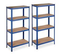 Relaxdays Etagère Charge Lourde, Lot de 2, 4 Niveaux, 157 x 80 x 41 cm, 280 kg capacité Max., pour Garage, Cave, Bleue