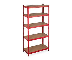 Relaxdays Étagère Charge Lourde, Lot de 2, à Assembler, Maximum 875 kg, 5 Niveaux, Cave&Garage, Acier, HxLxP 180x90x45 cm, Rouge