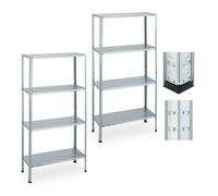 Relaxdays Étagère Charge Lourde, Lot de 2, HxLxP: 147,5 x 75,5 x 30,5 cm, 160 kg, Acier galvanisé, pour Cave, argenté