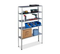 Relaxdays Étagère charge lourde maximum 250 kg 5 niveaux HLP 185x100x30 cm cave&garage acier zingué argenté