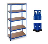 Relaxdays Étagère charge lourde, Meuble 5 niveaux, Cave charge 875 kg, garage, 180x90x45 cm, acier, MDF, bleu