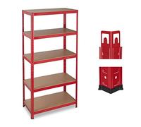 Relaxdays Étagère charge lourde, Meuble de rangement à clip, Cave charge 875 kg, garage, 180x90x45 cm, acier, MDF, rouge