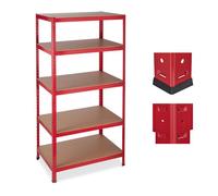 Relaxdays Étagère charge lourde, Meuble rangement à clip, Cave charge 1325 kg, garage, 180x90x60 cm, métal, MDF, rouge