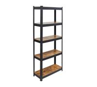 Relaxdays Étagère Charges Lourdes, 500 kg, H x L x P: 180 x 75 x 30 cm, 5 tablettes, Aspect Bois, Acier/MDF, Noir/Marron