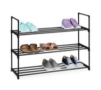 Relaxdays étagère Chaussures 3 Niveaux, système emboîtable, 55x92x30 cm, Structure métal, Plateaux Tissu, Noir