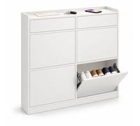 Relaxdays étagère Chaussures 4 Niveaux + 2 tablettes 95x19x98 cm Blanc | avec ferrures métalliques, dispositif anti-basculement, fixation murale