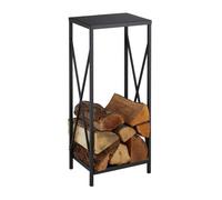 Relaxdays Étagère de cheminée, métal, HLP 80x34x25 cm, Range Bois intérieur, revêtement poudré, entreposage Bois, Noir