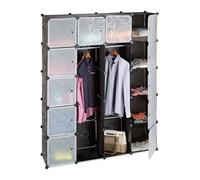 Relaxdays Étagère cubes rangement penderie armoire 14 compartiments plastique 2 tringles modulable, Plastique, Noir, 36.5 x 145 x 180 cm