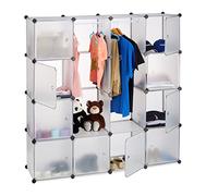 Relaxdays Étagère cube rangement penderie armoire 12 compartiments modulable HxlxP: 145,5 x 145,5 cm, transparent