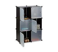 Relaxdays Étagère cubes penderie armoire rangement 6 casiers plastique modulable DIY HxlxP: 105x70x35 cm, noir