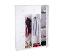 Relaxdays Étagère cubes rangement penderie armoire 14 compartiments plastique 2 tringles modulable plastique, blanc