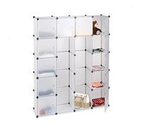 Relaxdays Étagère cubes rangement penderie armoire 14 compartiments plastique 2 tringles modulable, Transparent, 36.5 x 145 x 180 cm