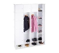 Relaxdays Étagère cubes rangement penderie armoire 18 compartiments plastique chaussures modulable, Blanc, 36.5 x 145 x 198 cm